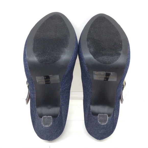 Qupid Denim Platform Metallic Mary Jane Stilettos - Picture 11 of 12